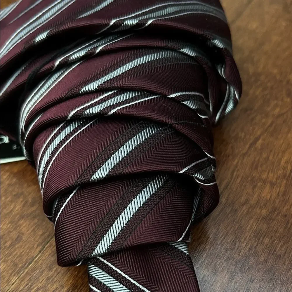 Jos. A. Bank 100% Silk Burgundy and Silver Striped Tie, New with Tags